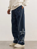 Manfinity Hypemode Men Loose Embroidery Star Pattern Contrast Piping Pants