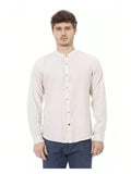 Baldinini TREND Men's Mandarin Collar Long Sleeve Shirt White