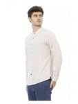 Baldinini TREND Men's Mandarin Collar Long Sleeve Shirt White