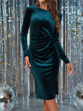 SHEIN Clasi Velvet Twist Knot Bodycon Dress, Christmas Dress For Women,Christmas Women Green Dress