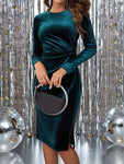 SHEIN Clasi Velvet Twist Knot Bodycon Dress, Christmas Dress For Women,Christmas Women Green Dress