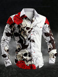 Men's Gothic Skull Print Shirt - Casual Summer Style, Button Design, Short Sleeve Resort Trend