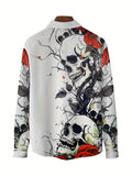 Men's Gothic Skull Print Shirt - Casual Summer Style, Button Design, Short Sleeve Resort Trend