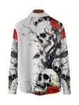 Men's Gothic Skull Print Shirt - Casual Summer Style, Button Design, Short Sleeve Resort Trend