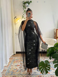 SHEIN Allurite Elegant Party Fitted Glitter Mesh Patchwork Women Dress