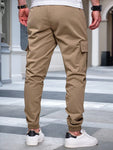 Manfinity Homme Men's Simple Front Lace-Up Pocket Cargo Pants, Casual Daily Wear