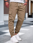 Manfinity Homme Men's Simple Front Lace-Up Pocket Cargo Pants, Casual Daily Wear