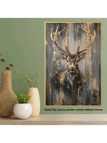 1pc Framed Abstract Deer Canvas Painting, Living Room Bedroom Art, Light Luxury Background Wall Painting, Studio Hallway Hanging, With Outer Frame, Polyurethane Frame ,Posters,Wall Art,Room Decoration Stuff