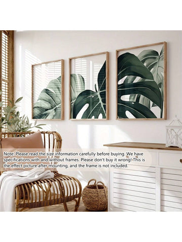 3pcs/Set Finished Framed, Canvas Poster, Modern Art, Tropical Plant Turtleback Bamboo Leaf Painting, Botanical Illustration, Ideal Gift For Bedroom Living Room Hallway, Wall Art, Wall Decoration, Winter Decoration, Room Decoration