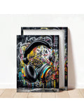 1pc Graffiti Wall Art Print, Abstract Urban DJ Headphones Poster, Retro Music Wall Graffiti Picture Decor, Modern Street Digital Pop Art, Teen Men Kid Gamer Bedroom Room Decor Wooden Frame - Thickness 1.5cm Posters,Wall Art,Room Decoration Stuff