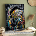 1pc Graffiti Wall Art Print, Abstract Urban DJ Headphones Poster, Retro Music Wall Graffiti Picture Decor, Modern Street Digital Pop Art, Teen Men Kid Gamer Bedroom Room Decor Wooden Frame - Thickness 1.5cm Posters,Wall Art,Room Decoration Stuff