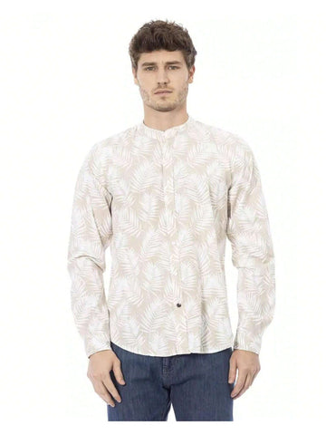 Baldinini TREND Men's Casual Printed Long Sleeve Button Down Shirt Beige