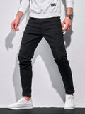 Manfinity LEGND Men Ripped Frayed Skinny Jeans, Plain Dark Blue Slim Fit Long Cargo Jeans, For Husband, Boyfriend Gifts