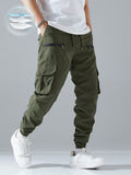 Manfinity Loose Fit Men Cargo Pants With Flap Pockets, Side Drawstring Waist