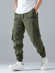 Manfinity Loose Fit Men Cargo Pants With Flap Pockets, Side Drawstring Waist