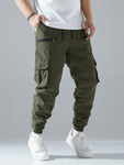 Manfinity Loose Fit Men Cargo Pants With Flap Pockets, Side Drawstring Waist