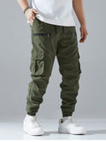 Manfinity Loose Fit Men Cargo Pants With Flap Pockets, Side Drawstring Waist