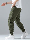 Manfinity Loose Fit Men Cargo Pants With Flap Pockets, Side Drawstring Waist