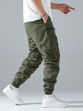 Manfinity Loose Fit Men Cargo Pants With Flap Pockets, Side Drawstring Waist