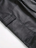 Manfinity EMRG Men's Zipper Front Cover Pocket Cargo Pants, Plain Long Straight Leg Slacks Black Pants, For Husband, Boyfriend Gifts