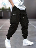 Yemwry Men Letter Graphic Flap Pocket Drawstring Waist Cargo Pants