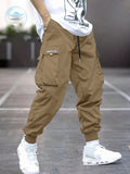 Yemwry Men Letter Graphic Flap Pocket Drawstring Waist Cargo Pants