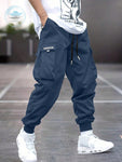 Yemwry Men Letter Graphic Flap Pocket Drawstring Waist Cargo Pants