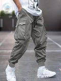 Yemwry Men Letter Graphic Flap Pocket Drawstring Waist Cargo Pants