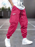 Yemwry Men Letter Graphic Flap Pocket Drawstring Waist Cargo Pants