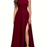 Elegant High Waist Split Thigh Maxi Dress - Women's Party