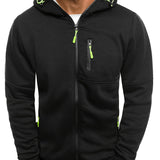 Men's Casual Hooded Jacket - Full Zip, Long Sleeve, Polyester Blend, Solid Color with Kangaroo Pocket - Perfect for Fall