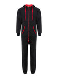 Winter Men's One-piece Thermal Hooded Jumpsuit for Casual Zip Up