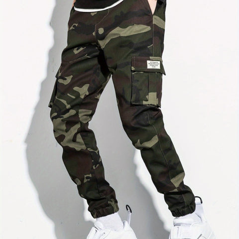 Men's Camo Print Flap Pocket Cargo Pants