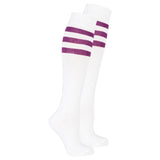 Women's Solid Purple Stripe Knee High Socks - MapleARTUS