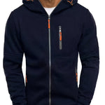 Men's Casual Hooded Jacket - Full Zip, Long Sleeve, Polyester Blend, Solid Color with Kangaroo Pocket - Perfect for Fall