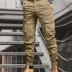 Men'S Tactical Cargo Pants, Casual Slim Fit Joggers with Multiple Pockets, Solid Color Polyester 100%, Non-Stretch Fabric, Drawstring Waist, Regular Fit, Cropped Length, Suitable for Spring/Fall, Weekend Casual Wear - Style 2188