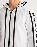 Mens Hooded Windbreaker - Blessed Sleeve Stripe White Water Resistant - MapleARTUS