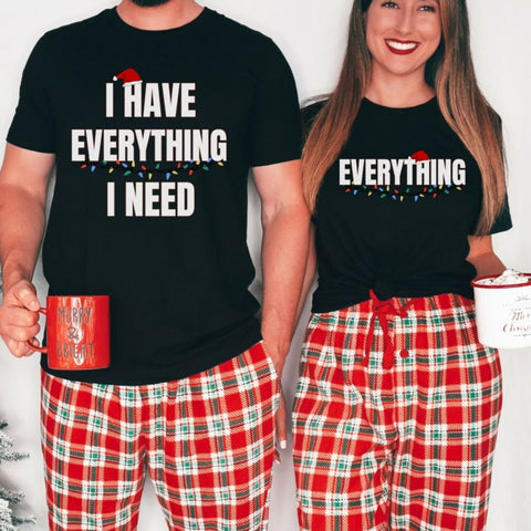 Funny Couples Christmas Pajamas Set - Matching Cotton T-Shirts