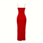 Split Elegant Spaghetti Dress, Sleeveless Solid Cami Dress For Club