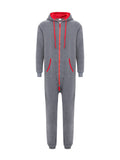 Winter Men's One-piece Thermal Hooded Jumpsuit for Casual Zip Up