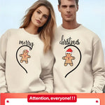 250G Printed Couple'S Round Neck Sweater, 1 Set of Christmas Couple'S Sweater, Geometric Gingerbread Man And Girl Design, Casual Polymer Round Neck, Holiday Matching Men'S And Women'S Pajamas Set.