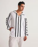 Mens Hooded Windbreaker - Blessed Sleeve Stripe White Water Resistant - MapleARTUS