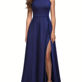 Elegant High Waist Split Thigh Maxi Dress - Women's Party