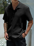Men's Solid Color Short Sleeve Shirt Fashion Casual Button Lapel Tops