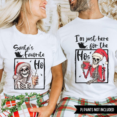 pc Couples Christmas Pajama Set, % Cotton Knit Fabric, Regular Fit, Crew Neck, Short Sleeve, with Santa'S Favorite Ho Ho Graphic, for Men and Women, All-Season Comfort