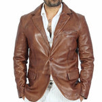 Blazer Harper Brown Leather Jacket - MapleARTUS