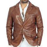 Blazer Harper Brown Leather Jacket - MapleARTUS