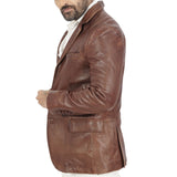 Blazer Harper Brown Leather Jacket - MapleARTUS