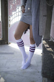 Women's Solid Purple Stripe Knee High Socks - MapleARTUS