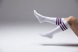 Women's Solid Purple Stripe Knee High Socks - MapleARTUS